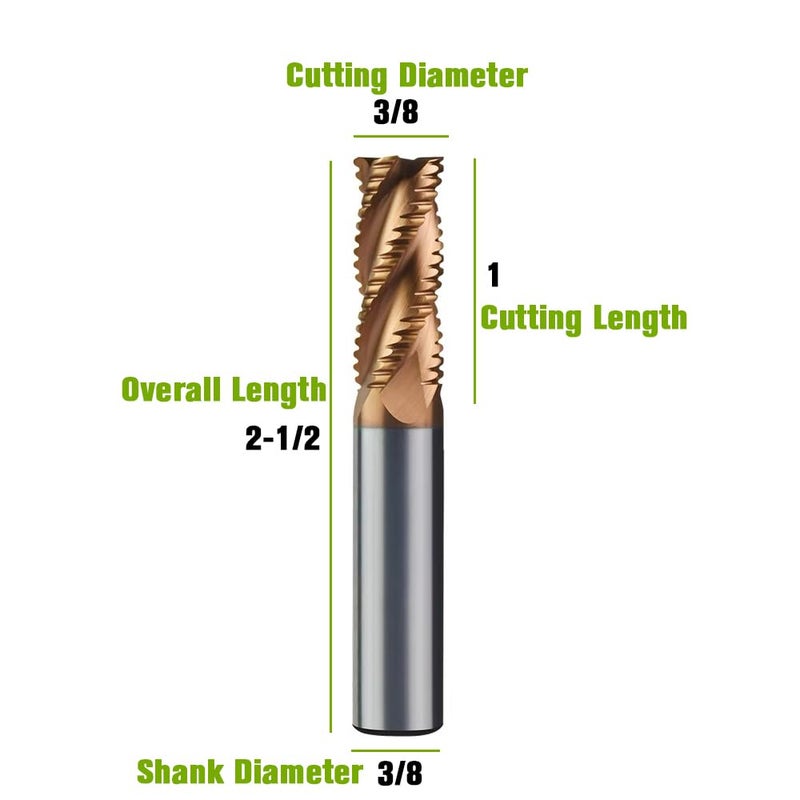 sisona Store 3/8" مطحنة نهاية كربيد خشن - 4 شفرات - قطر شاك 3/8''، الطول الكلي 2-1/2'' - للصلب السبيكي/الصلب المقسى - Image 5